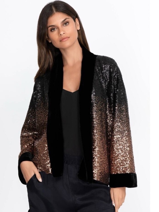 Johnny Was Jackets & Blazers - Johnny Was NWT Sequin Dorian Kimono M Black Velvet Trim